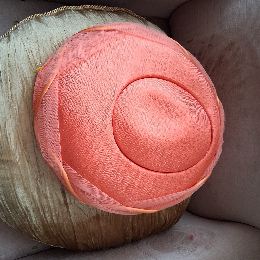 Elegant Coral Hat with Sheer Overlay